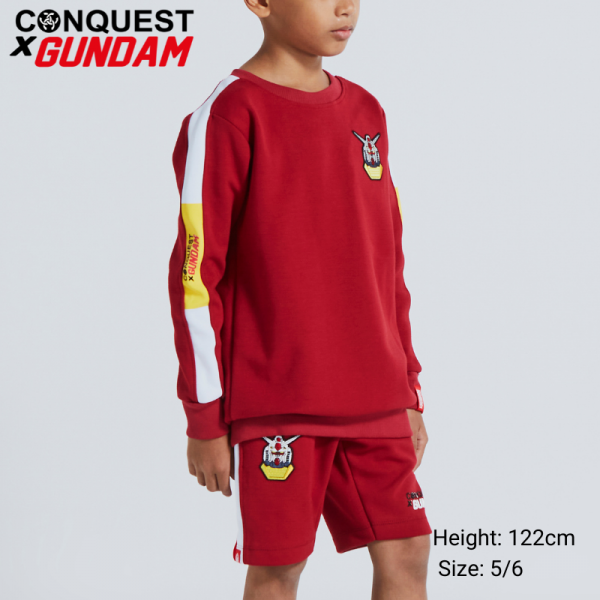 KIDS LONG SLEEVE SWEATER CONQUEST X GUNDAM KIDS MOBILE SUIT GUNDAM HEAD EMBROIDERED SWEATER RED FOR KIDS