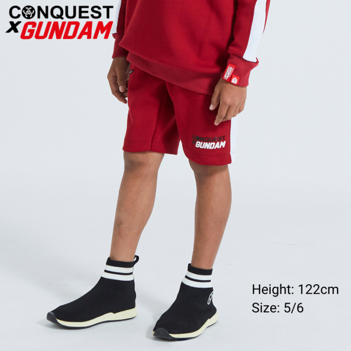 Kids Pants CONQUEST X GUNDAM KIDS MOBILE SUIT GUNDAM HEAD EMBROIDERED SHORT PANT Red Colour Side View