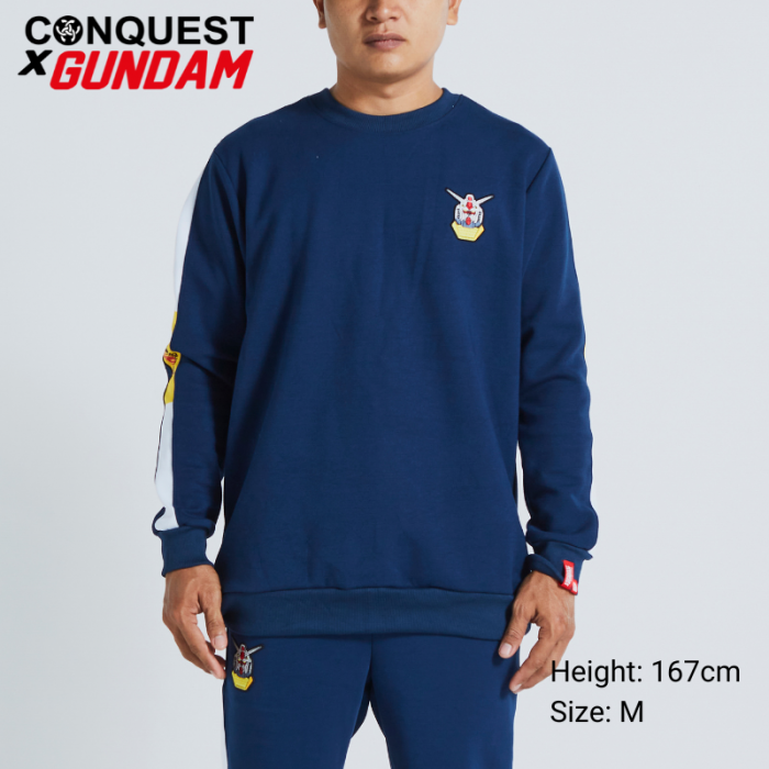 Sweater Malaysia CONQUEST X GUNDAM MEN MOBILE SUIT GUNDAM HEAD EMBROIDERED SWEATER Navy Colour Front View