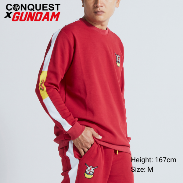 Sweater Malaysia CONQUEST X GUNDAM MEN MOBILE SUIT GUNDAM HEAD EMBROIDERED SWEATER Red Colour Front View