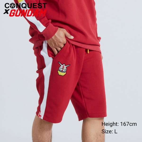 Short Pants For Men CONQUEST X GUNDAM MEN MOBILE SUIT GUNDAM HEAD EMBROIDERED SHORT PANT In Red Side View