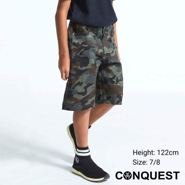 Kids Pants CONQUEST KIDS CAMOUFLAGE PRINT SHORT PANT Army Green Colour Side View