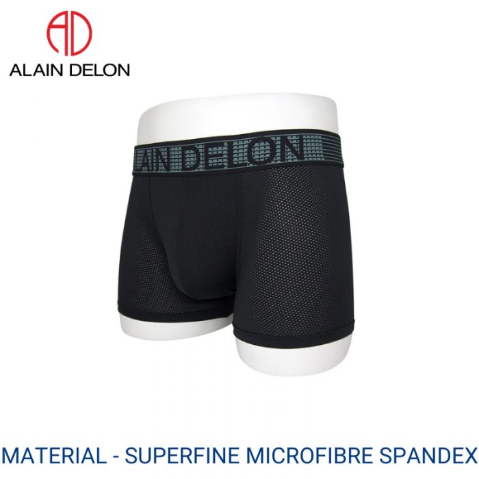 Mens Underwear Malaysia ALAIN DELON MEN SUPERFINE MICROFIBRE SPANDEX TRUNK EXTRA SIZE (2 pcs pack) Elastic Wasitband Black Colour Side View