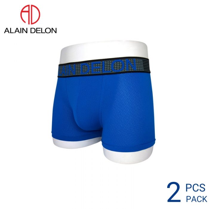 Mens Underwear Malaysia ALAIN DELON MEN SUPERFINE MICROFIBRE SPANDEX BOXER TRUNK EXTRA SIZE (2 pcs pack) Elastic Wasitband Blue Colour Side View