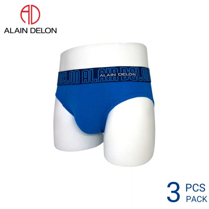 Mens Underwear Malaysia ALAIN DELON MEN COTTON MINI BRIEF EXTRA SIZE (3 pcs pack) Elastic Waistband Natural Stretch Blue Colour Side View