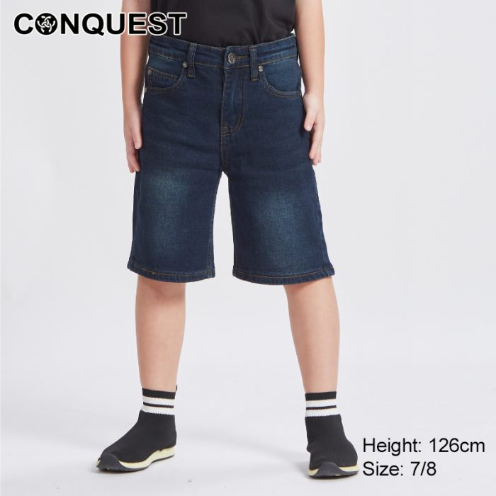 Conquest Pants CONQUEST KIDS BASIC SHORT JEANS Dark Indigo Colour Front View