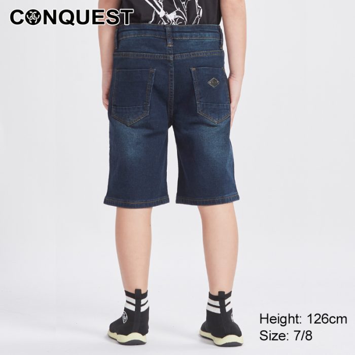 Conquest Pants CONQUEST KIDS BASIC SHORT JEANS Dark Indigo Colour Back View