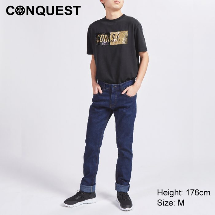 Men Shirt Malaysia CONQUEST MEN LIMITED PREMIUM LOGO REVERSIBLE SEQUIN TEE In Black Front View
