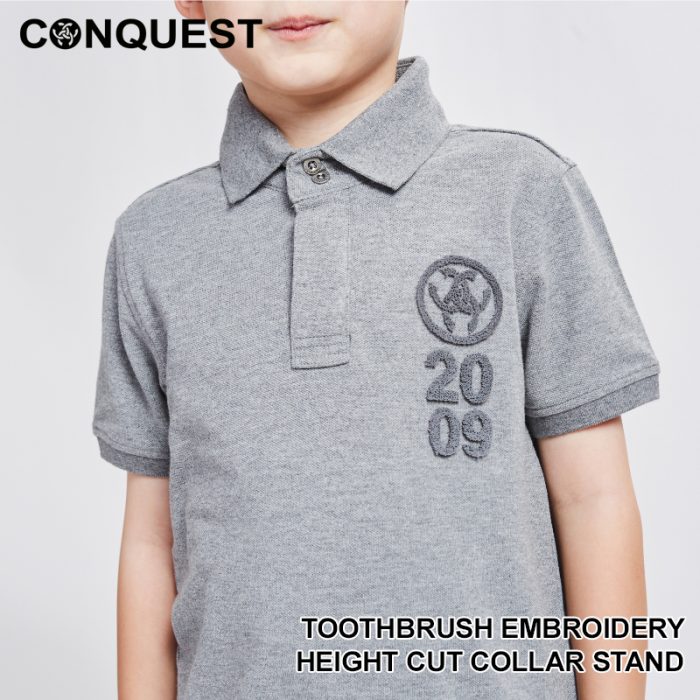 Kids Clothes Online Malaysia CONQUEST KIDS TOOTHBRUSH LOGO POLO TEE In Melange With Toothbrush Embroidery