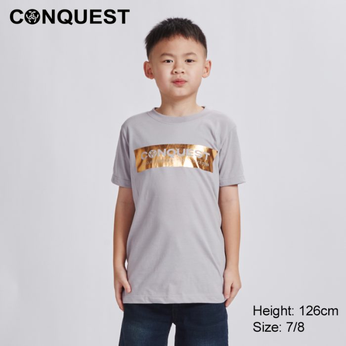 Kids Clothes Online Malaysia CONQUEST KIDS FOIL LOGO BOX GRAPHIC TEE In Khaki Front View