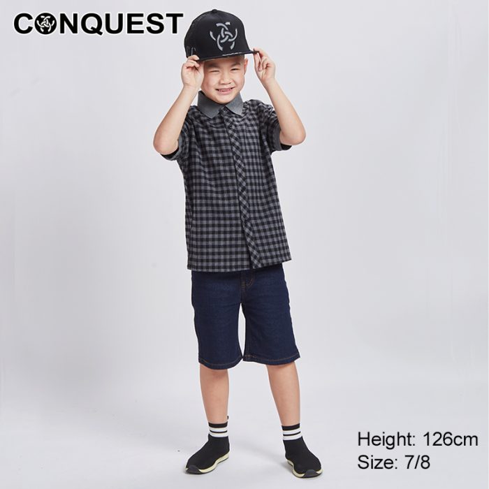 Kids Clothes Online Malaysia CONQUEST KIDS GEOMETRY WOVEN SHIRT In Grey Front View