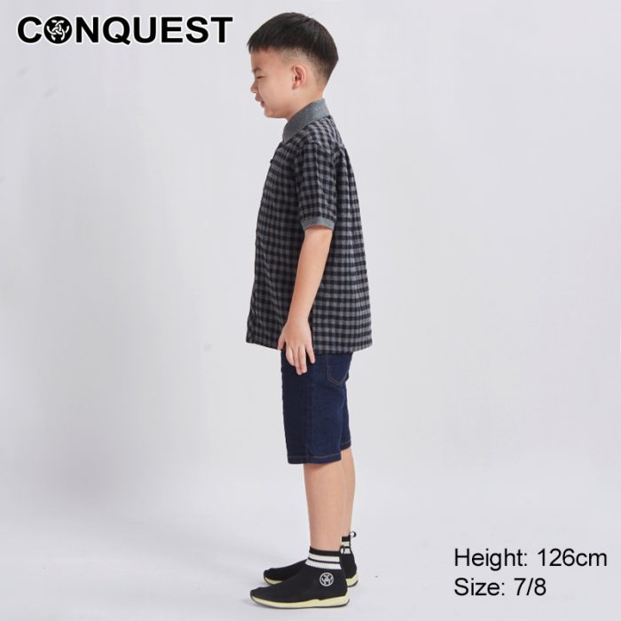 Kids Clothes Online Malaysia CONQUEST KIDS GEOMETRY WOVEN SHIRT In Grey Side View