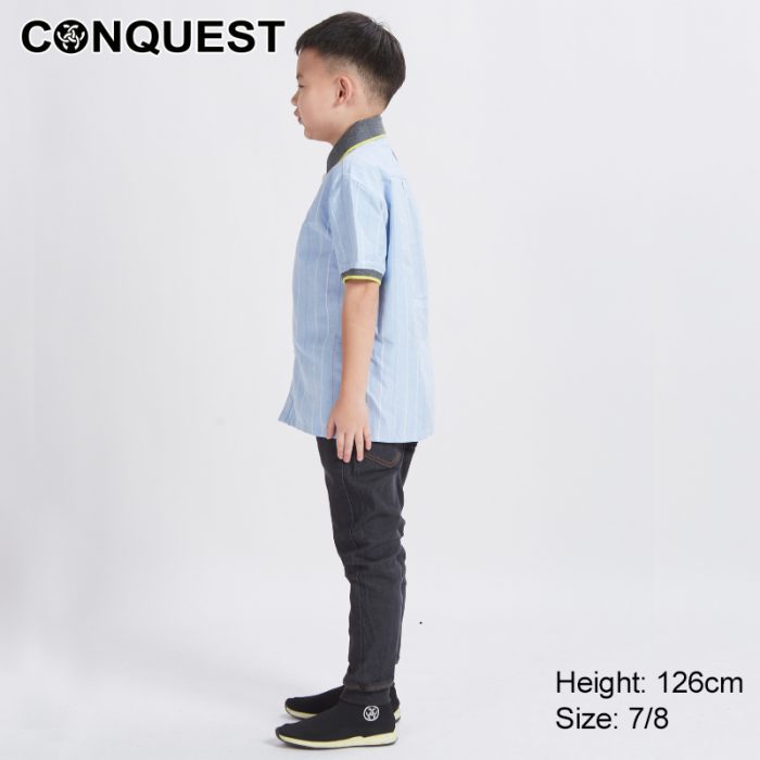 Kids Clothes Online Malaysia CONQUEST KIDS BASIC WOVEN SHIRT In Stripe Blue Back View