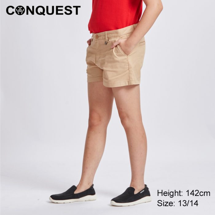 Conquest Pants CONQUEST KIDS TWILL EASY SHORT PANT Khaki Colour Left View