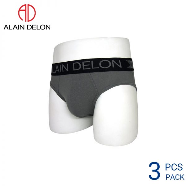 Mens Underwear Malaysia ALAIN DELON MEN COTTON MINI BRIEF EXTRA SIZE (3 pcs pack) Elastic Waistband Grey Colour Side View