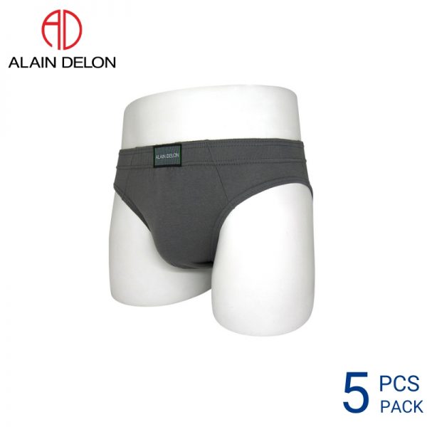 Mens Underwear Malaysia ALAIN DELON MEN COTTON MINI BRIEF EXTRA SIZE (5 pcs pack) Covered Waistband Grey Colour Side View