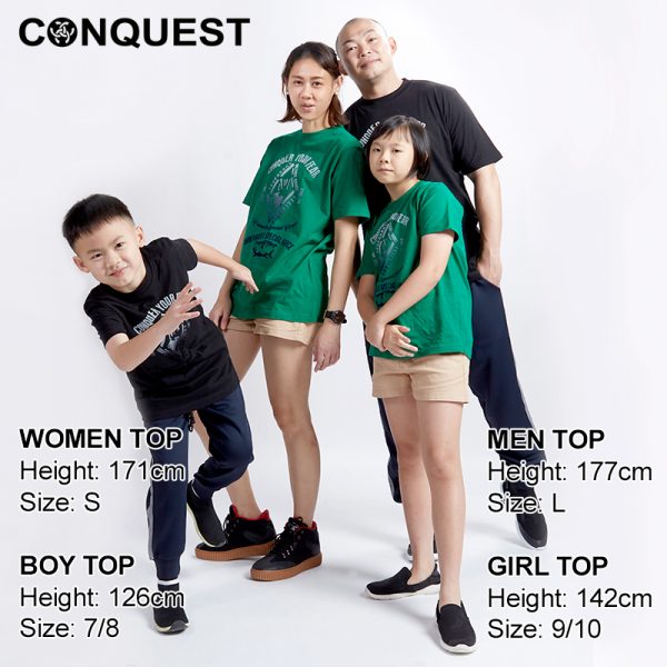 CONQUEST MEN KIDS CLOTHS CONQUER YOUR FEAR TEE ONLINE ONE FAMILY IN BLACK AND GREEN COLOUR MALAYSIA
