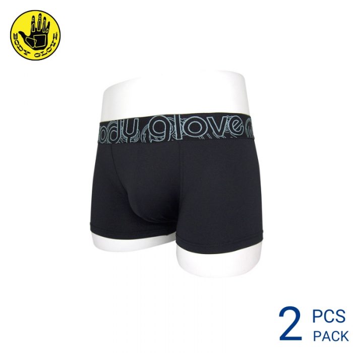 Mens Boxer Trunks Underwear Malaysia BODY GLOVE MEN MICROFIBRE SPANDEX TRUNK (2 pcs pack) Elastic Waistband Black Colour Side View