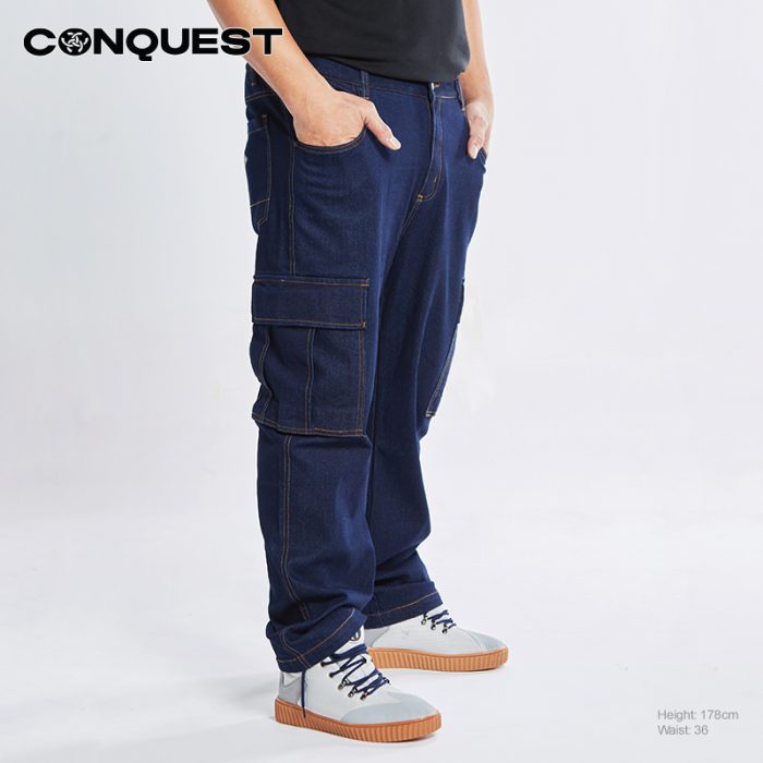 Conquest Pants CONQUEST MEN FLAP POCKET SIDE CARGO JEANS Dark Indigol Right View
