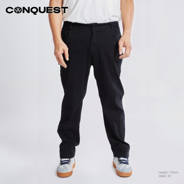 CONQUEST MEN HAMMER-LOOP TWILL LONG PANTS for Men in Black Colour Front View