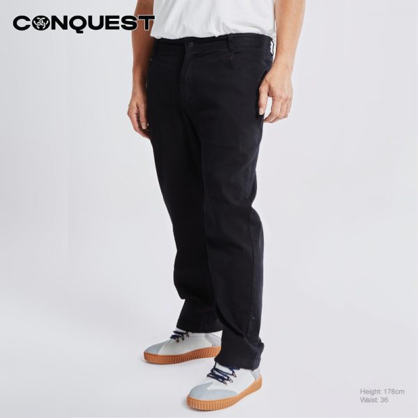 CONQUEST MEN HAMMER-LOOP TWILL LONG PANTS for Men in Black Colour Side View