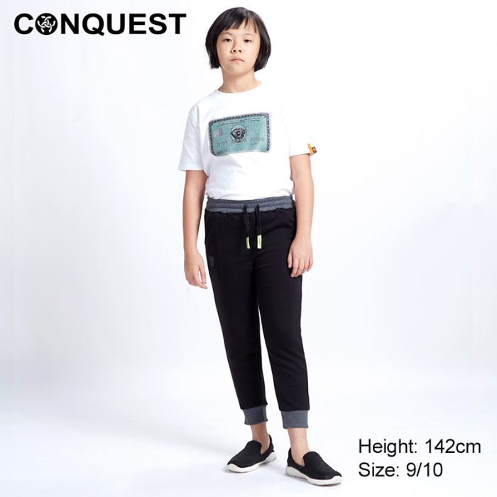 Conquest Pants CONQUEST KIDS LIMITED PREMIUM BASIC JOGGER PANT Black Colour Front View