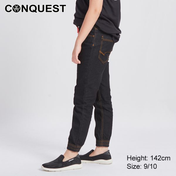 Conquest Pants CONQUEST KIDS PREMIUM BASIC JOGGER LONG JEANS Black Colour Side View
