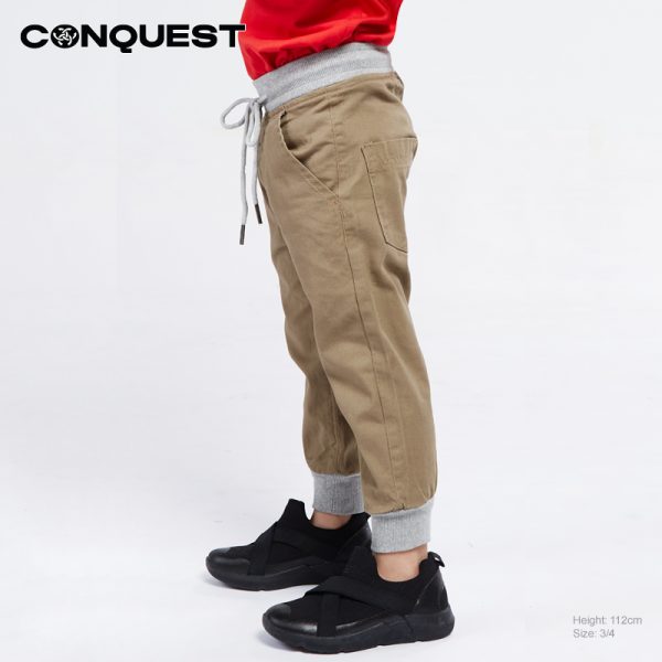 Conquest Pants CONQUEST KIDS COTTON TWILL DRAWSTRING JOGGER PANT Khaki Colour Left View