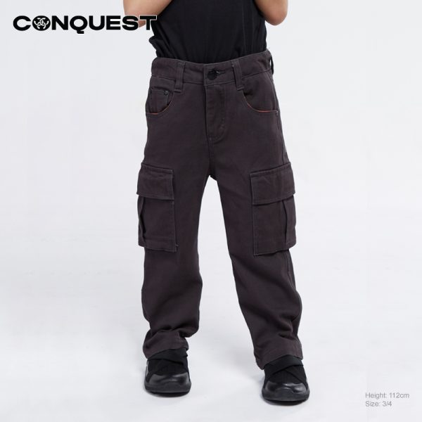 Conquest Pants CONQUEST KIDS CASUAL FLAP POCKET CARGO PANT Dark Grey Colour Side View