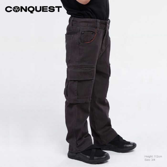 Conquest Pants CONQUEST MEN CASUAL FLAP POCKET CARGO PANT Dark Grey Left View