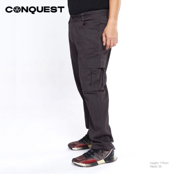 Conquest Pants CONQUEST MEN CASUAL FLAP POCKET CARGO PANT Dark Grey Left View