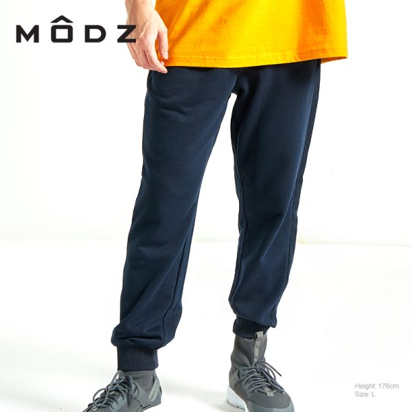 MODZ CASUAL SIDE TAPE DESIGN JOGGER PANTS MEN IN NAVY FRONT VIEW