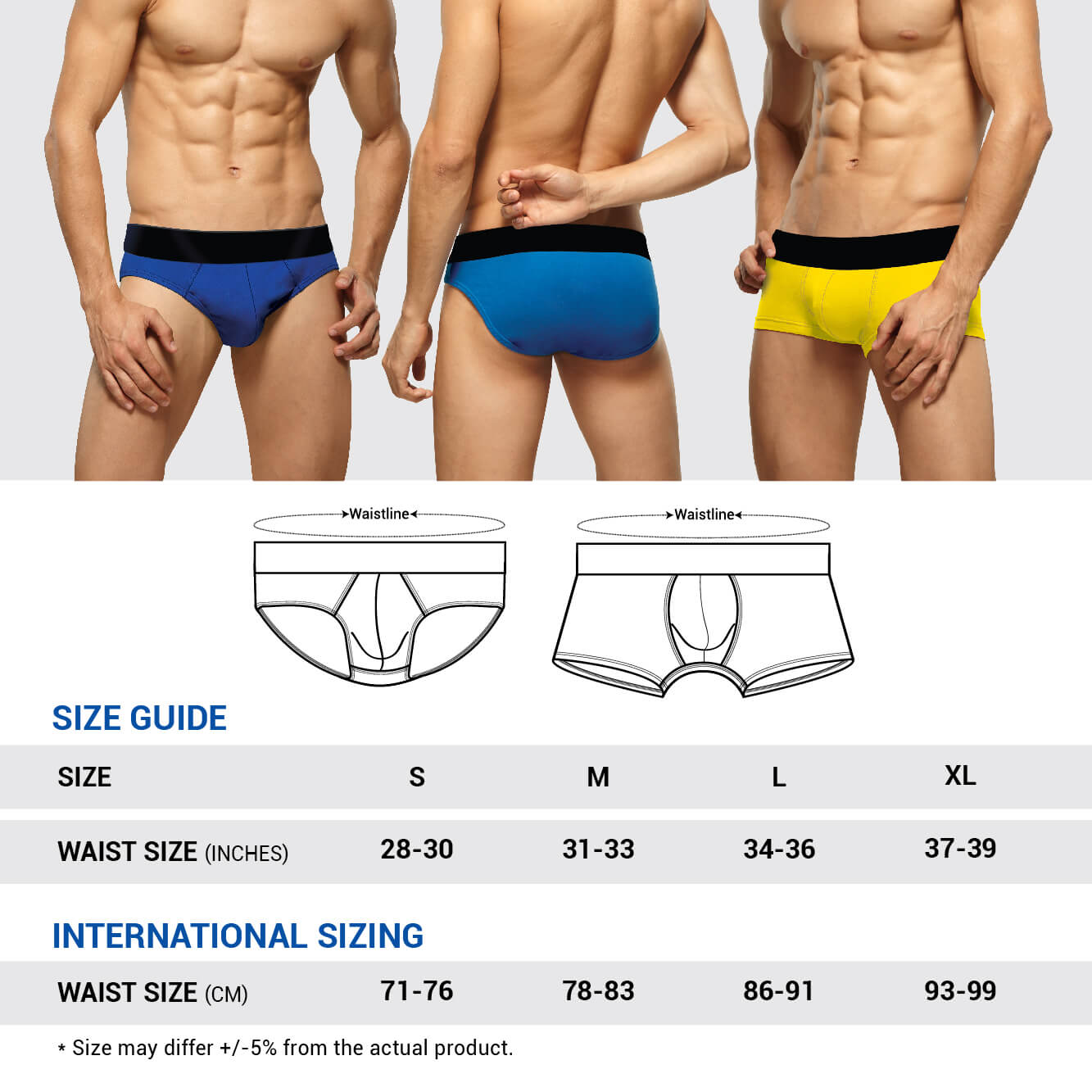 Briefs size chart in cm and inches