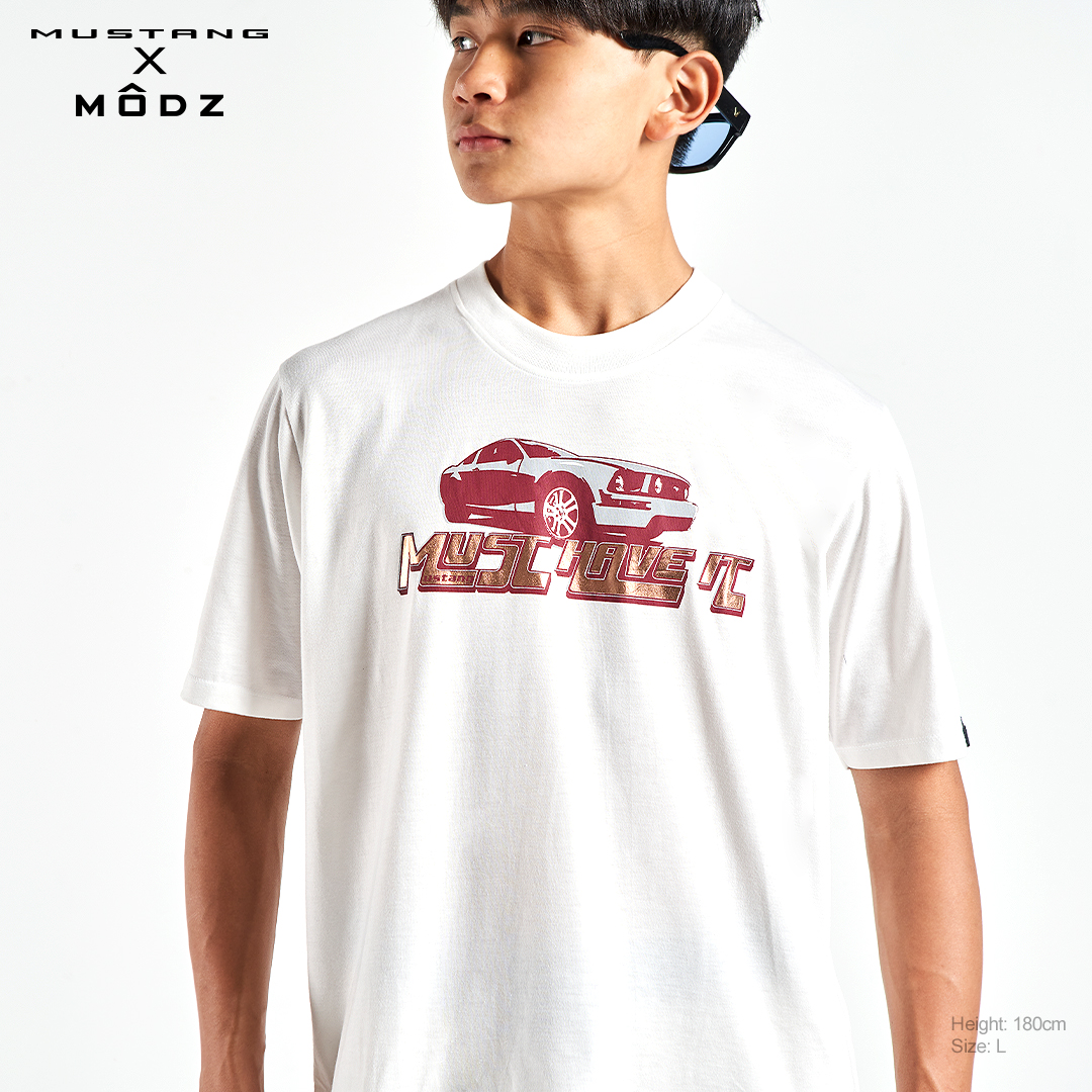 MUSTANG X MODZ MUST HAVE IT MEN T SHIRT IN WHITE COLOUR FRONT VIEW