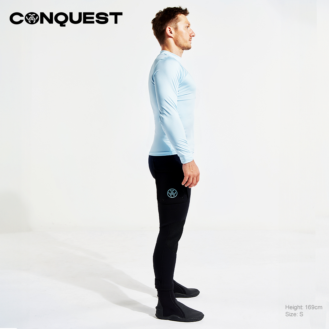 CONQUEST MEN CONQUER YOUR FEAR RASHGUARD SLIM FIT IN SKYLIGHT BLUE COLOUR RIGHT SIDE VIEW
