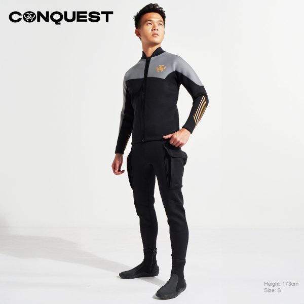 CONQUEST MEN MIX AND MATCH COLOR SCUBA DIVING WETSUIT TOP IN BLACK AND GREY