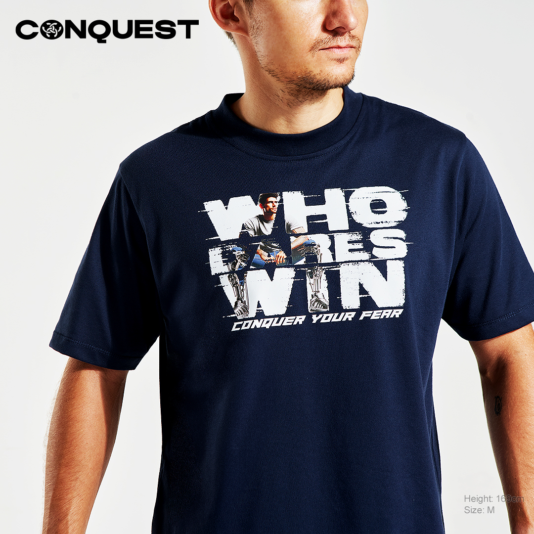 CONQUEST MEN WHO DARES WINS TEE SHIRT IN NAVY COLOUR FRONT VIEW
