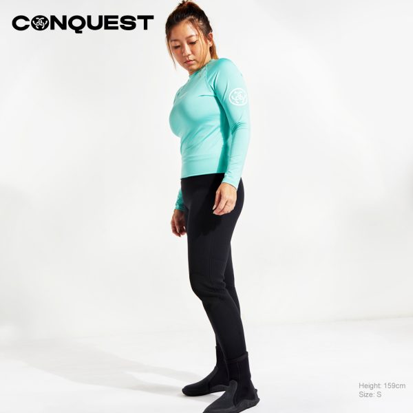CONQUEST WOMEN BASIC LOGO RASHGUARD SLIM FIT IN TURQUOISE COLOUR SIDE VIEW