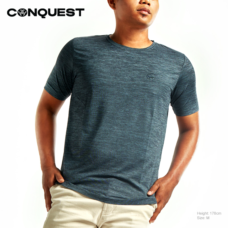 CONQUEST MEN SEAMLESS SHORT SLEEVE TEE SHIRT IN BLACK COLOUR FRONT VIEW