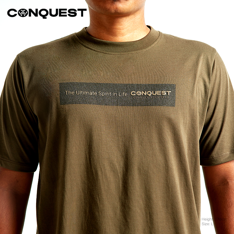 CONQUEST MEN THE ULTIMATE SPIRIT IN LIFE TEE SHIRT IN A.GREEN COLOUR FRONT DETAIL