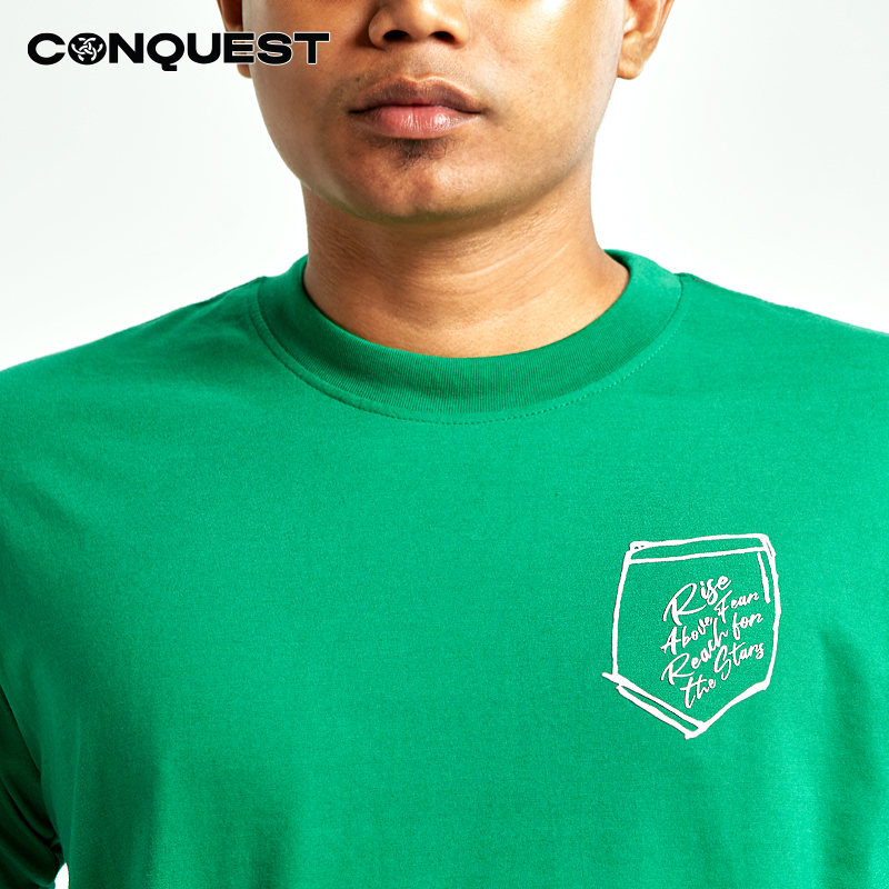 CONQUEST MEN RISE ABOVE FEAR TEE SHIRT IN GREEN COLOUR FRONT DETAIL