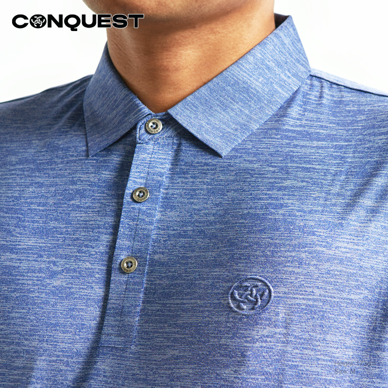 CONQUEST MEN SEAMLESS SHORT SLEEVE POLO TEE IN BLUE COLOUR FRONT DETAILS