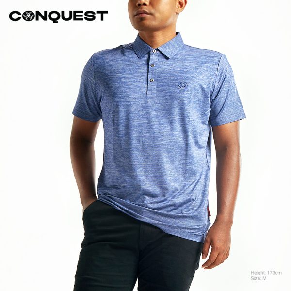 CONQUEST MEN SEAMLESS SHORT SLEEVE POLO TEE IN BLUE COLOUR