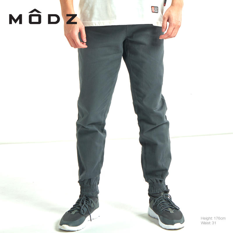 MODZ BASIC STRETCHABLE JOGGER PANTS MEN IN GREY FRONT VIEW