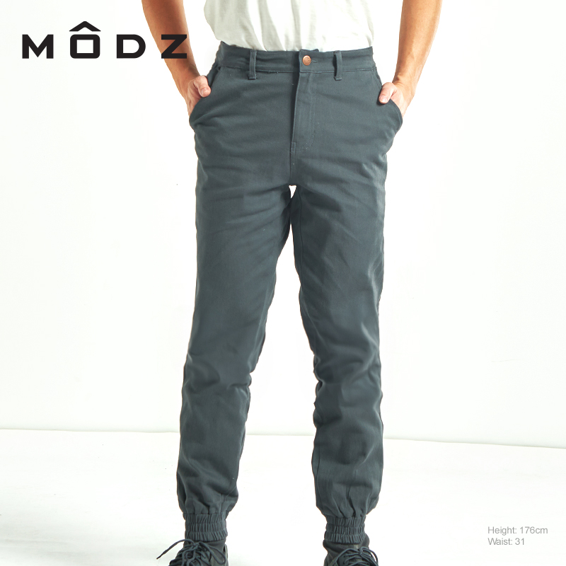 MODZ BASIC STRETCHABLE JOGGER PANTS MEN IN GREY FRONT VIEW